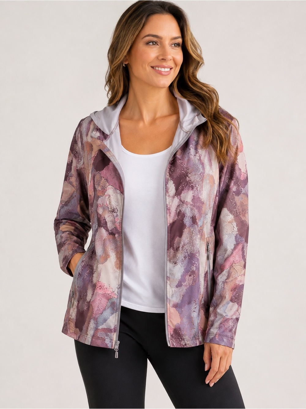 All in Motion Lightweight Hooded Jacket Abstract Print Full Zip